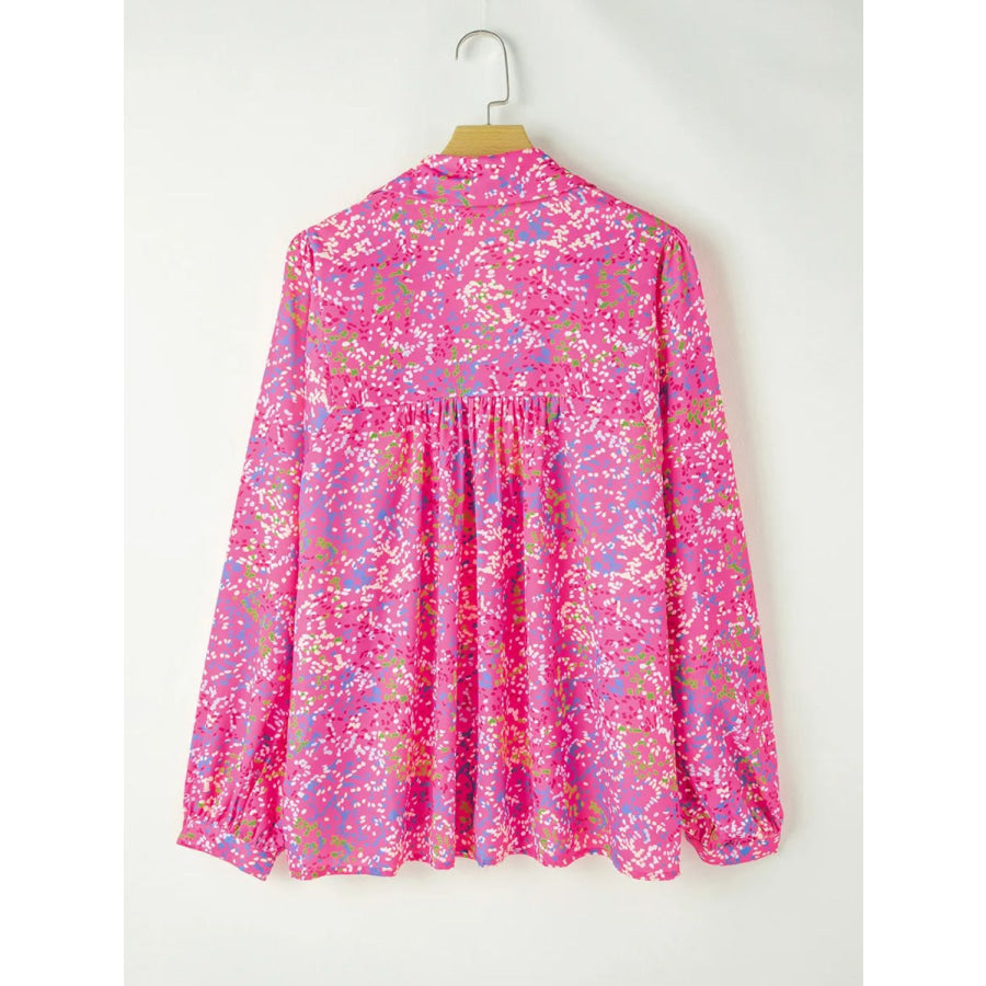 Printed Long Sleeve Blouse Hot Pink / S Apparel and Accessories