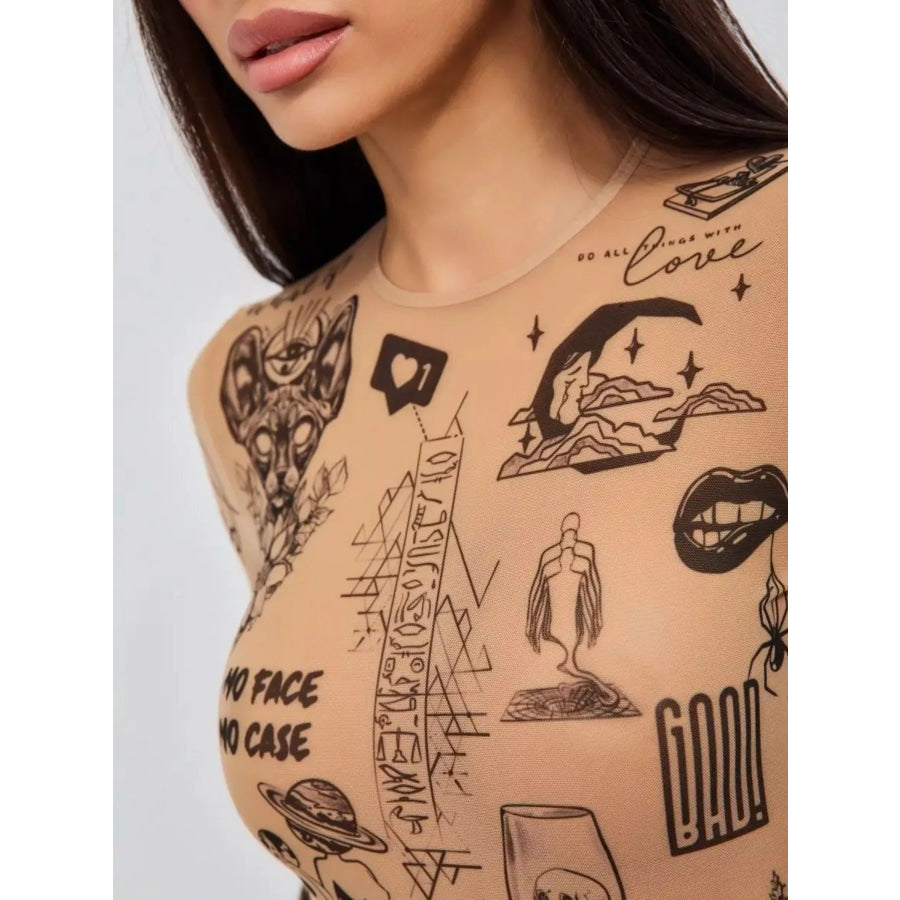 Printed Long Sleeve Bodysuit Apparel and Accessories