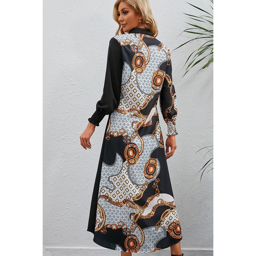 Printed Long Sleeve Collared Dress