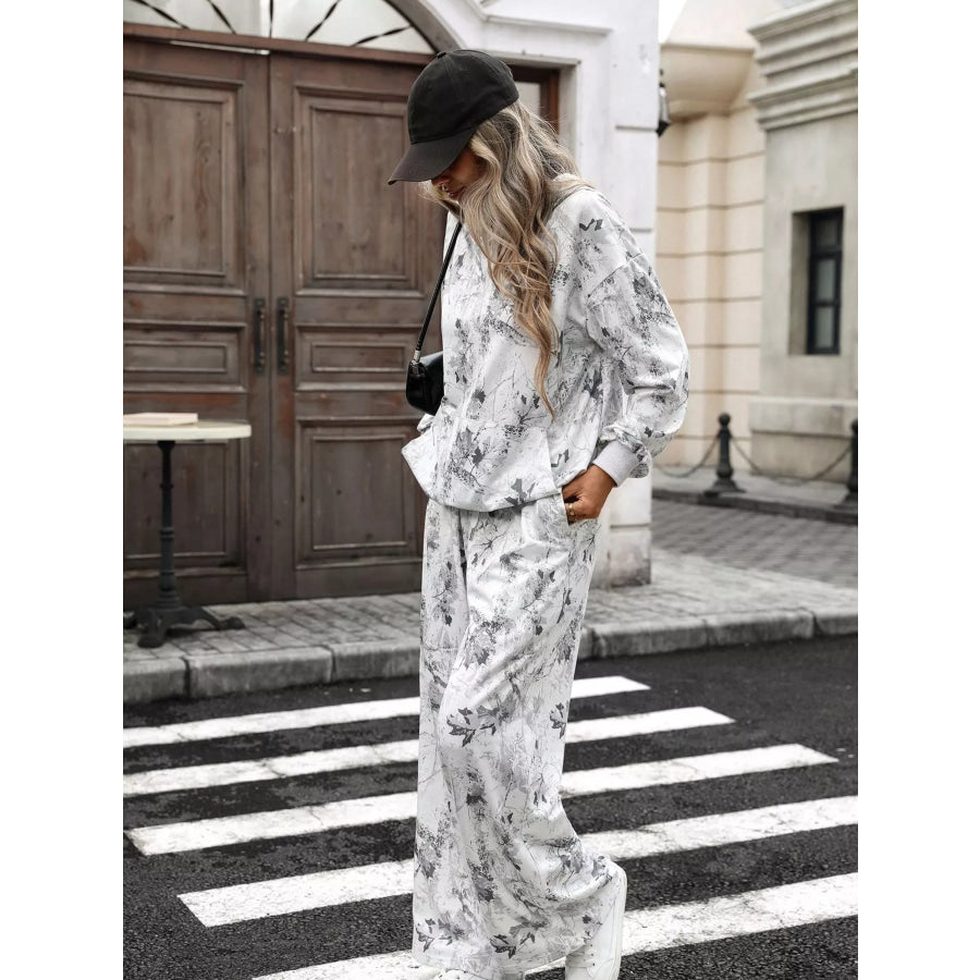 Printed Long Sleeve Hoodie and Pants Set Apparel and Accessories
