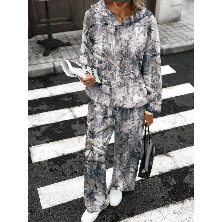 Printed Long Sleeve Hoodie and Pants Set Camouflage / S Apparel and Accessories