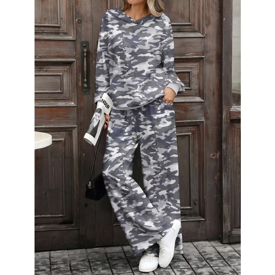 Printed Long Sleeve Hoodie and Pants Set Light Gray / S Apparel and Accessories