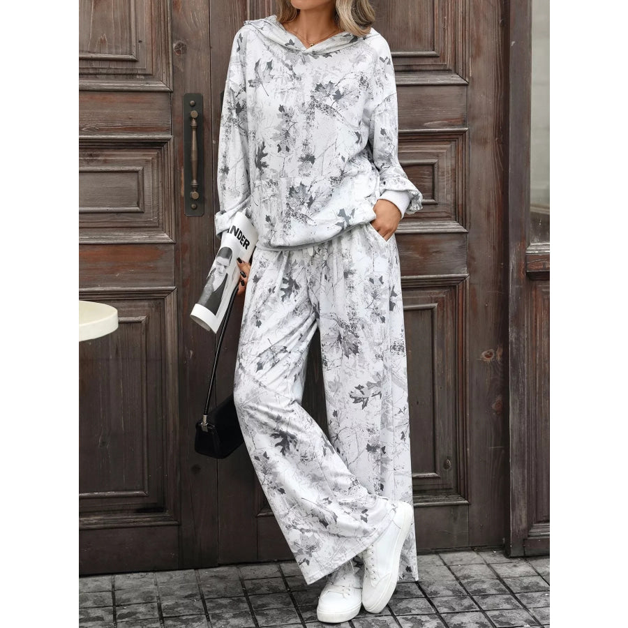 Printed Long Sleeve Hoodie and Pants Set White / S Apparel and Accessories