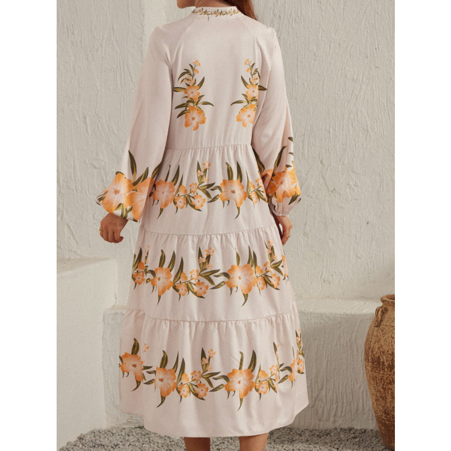 Printed Long Sleeve Midi Dress Dust Storm / S Apparel and Accessories