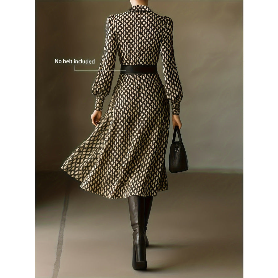 Printed Long Sleeve Midi Dress Apparel and Accessories