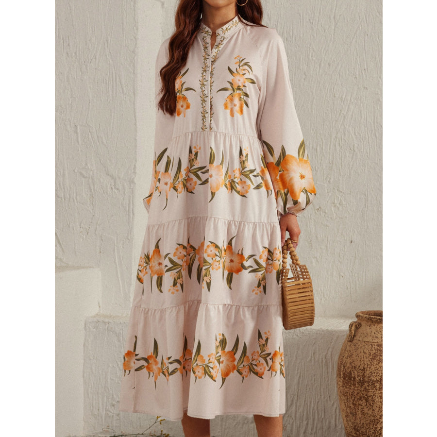 Printed Long Sleeve Midi Dress Dust Storm / S Apparel and Accessories