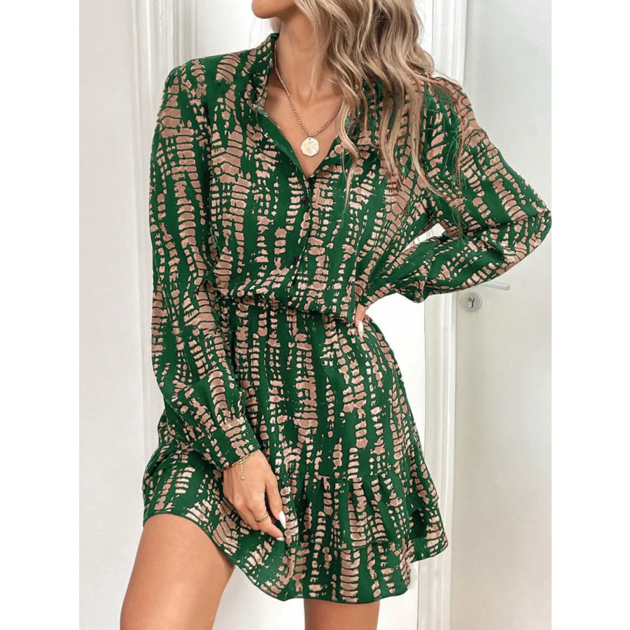 Printed Long Sleeve Mini Dress Apparel and Accessories