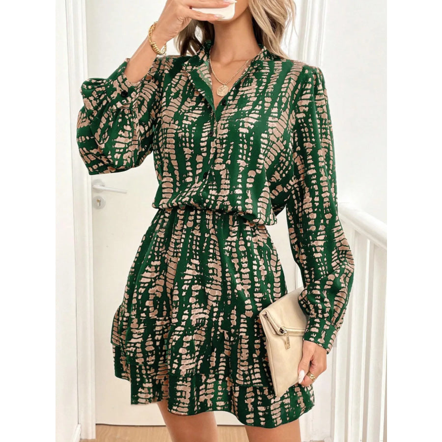 Printed Long Sleeve Mini Dress Apparel and Accessories