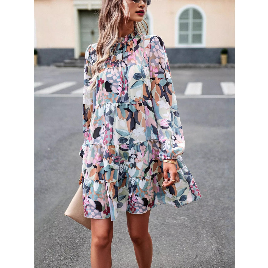 Printed Long Sleeve Mini Dress Apparel and Accessories