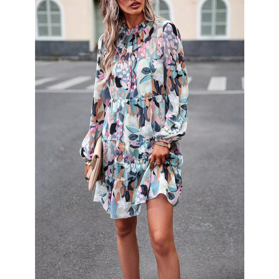 Printed Long Sleeve Mini Dress Apparel and Accessories