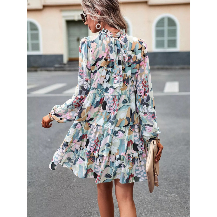 Printed Long Sleeve Mini Dress Apparel and Accessories