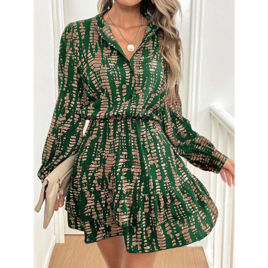 Printed Long Sleeve Mini Dress Apparel and Accessories