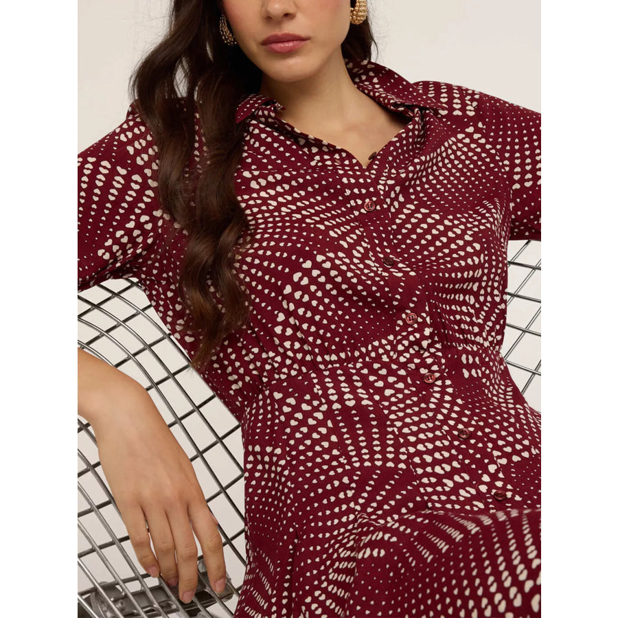 Printed Long Sleeve Mini Shirt Dress Apparel and Accessories