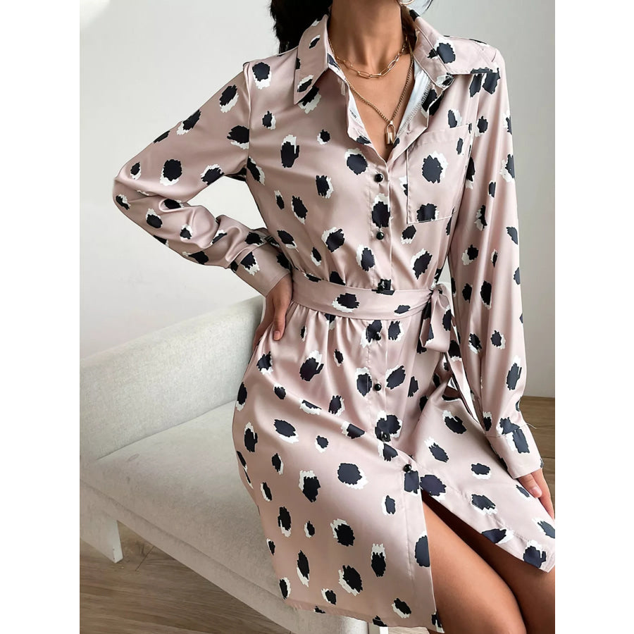 Printed Long Sleeve Mini Shirt Dress Apparel and Accessories