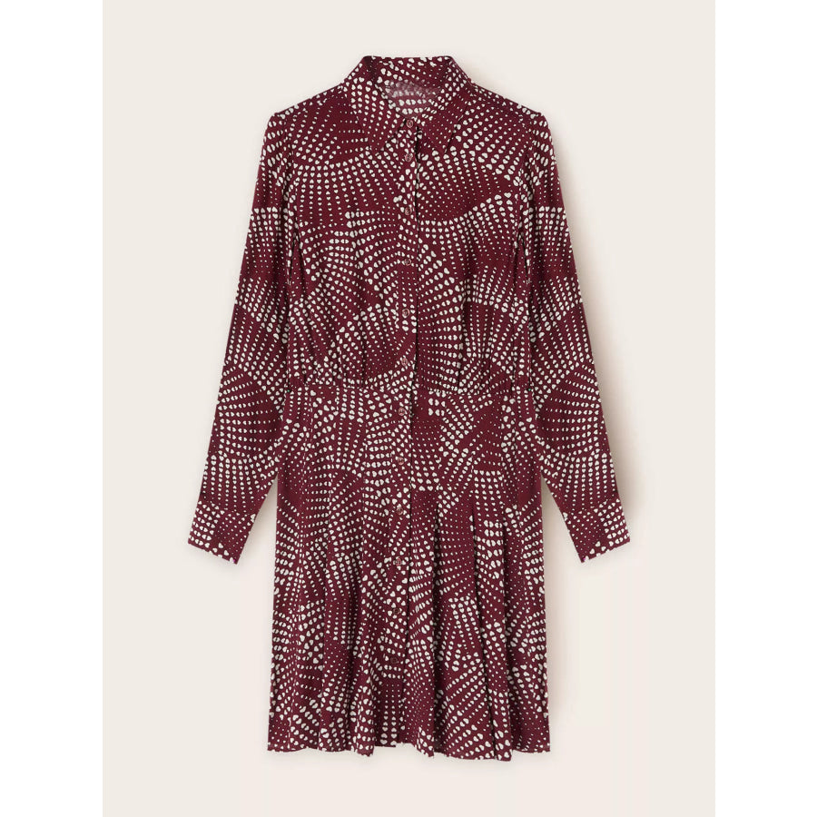 Printed Long Sleeve Mini Shirt Dress Apparel and Accessories