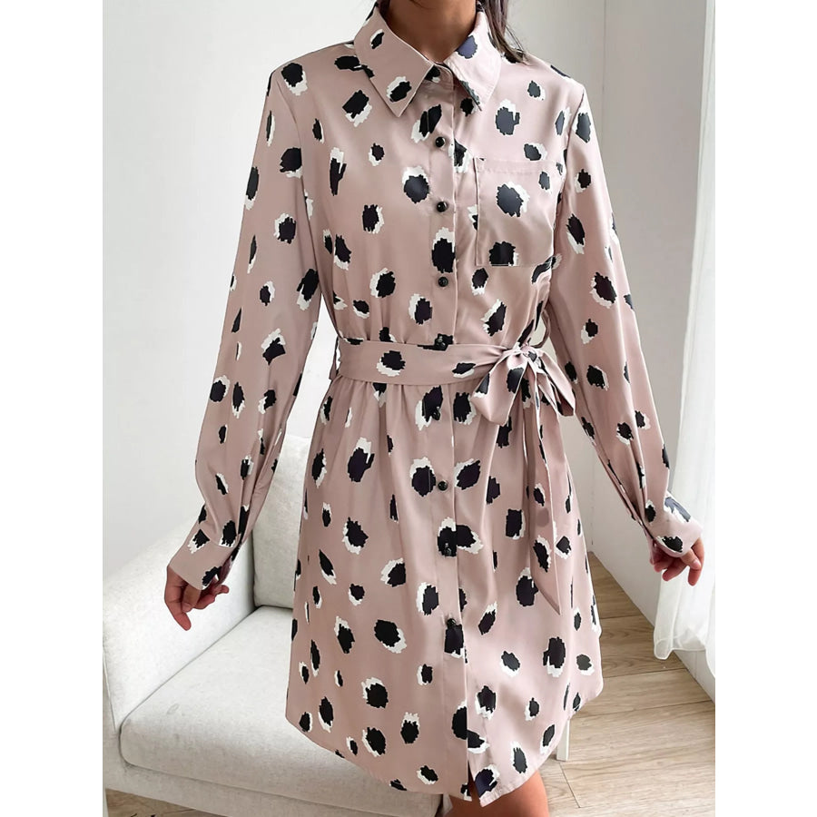 Printed Long Sleeve Mini Shirt Dress Apparel and Accessories