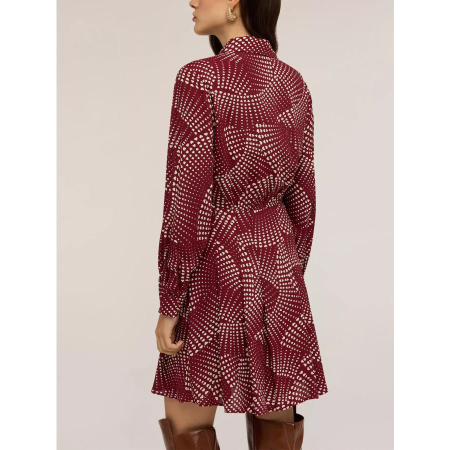 Printed Long Sleeve Mini Shirt Dress Apparel and Accessories