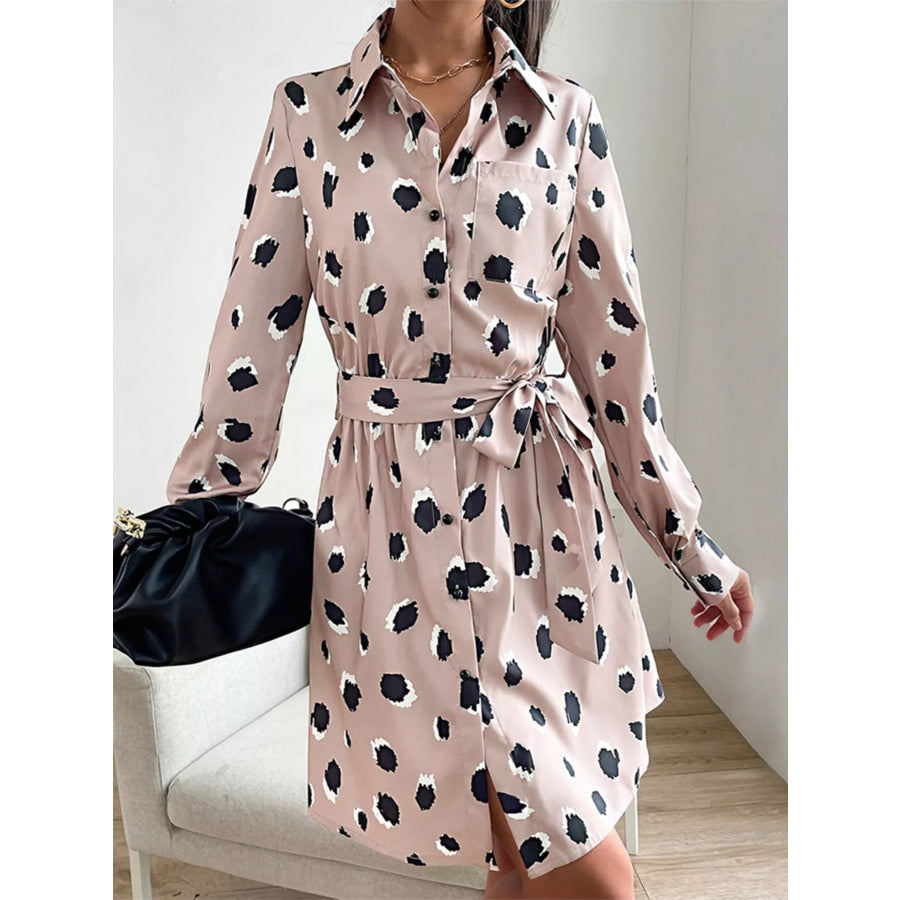 Printed Long Sleeve Mini Shirt Dress Apparel and Accessories