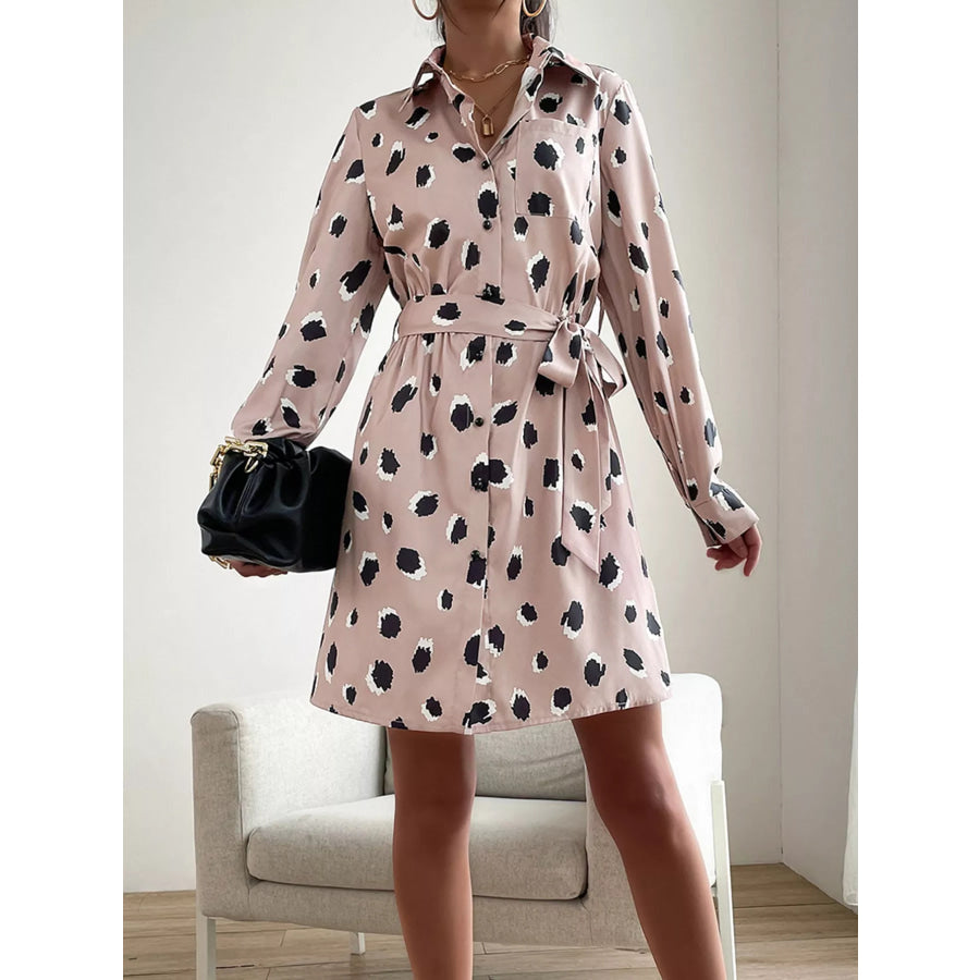 Printed Long Sleeve Mini Shirt Dress Apparel and Accessories