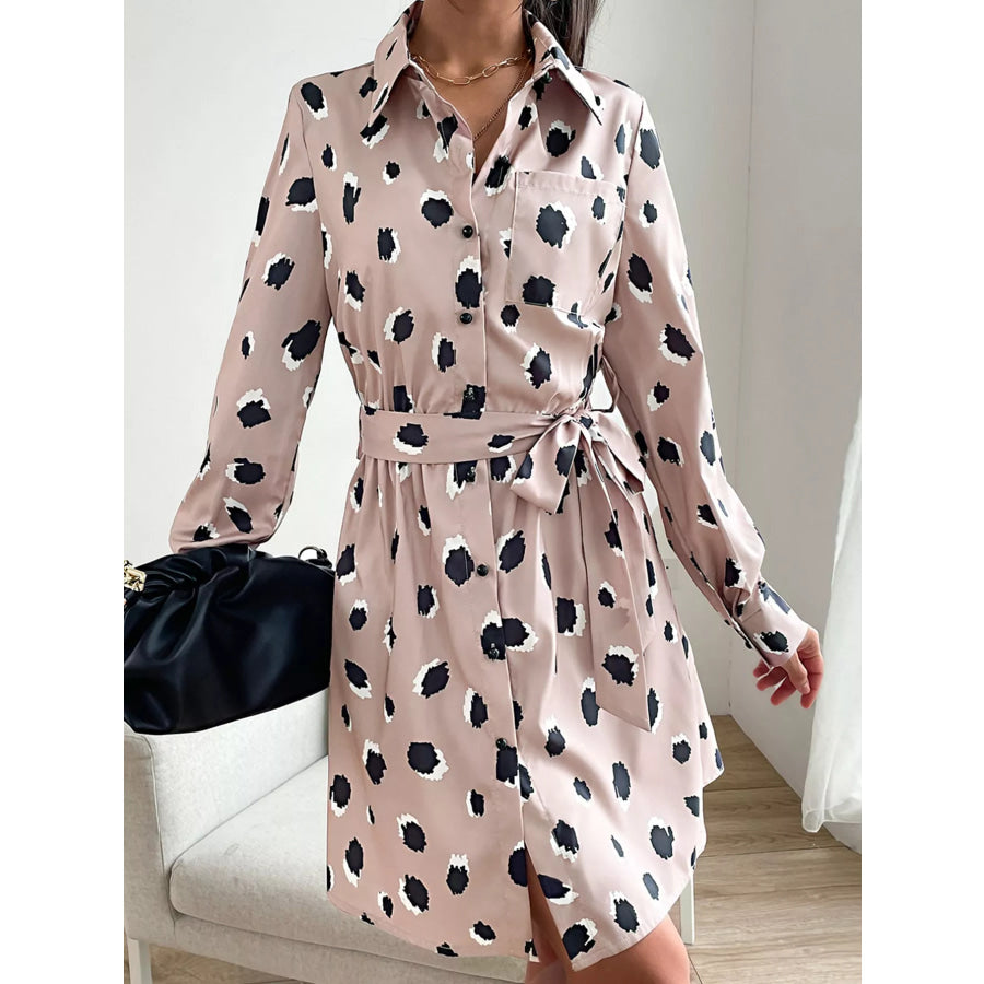 Printed Long Sleeve Mini Shirt Dress Apparel and Accessories