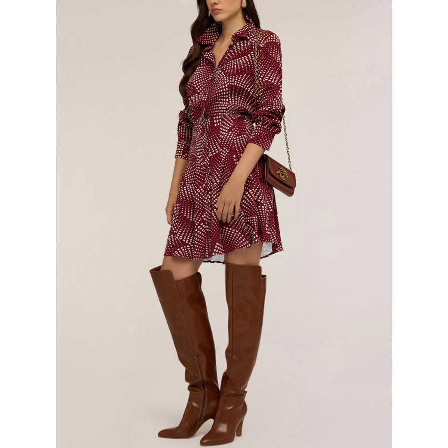 Printed Long Sleeve Mini Shirt Dress Apparel and Accessories