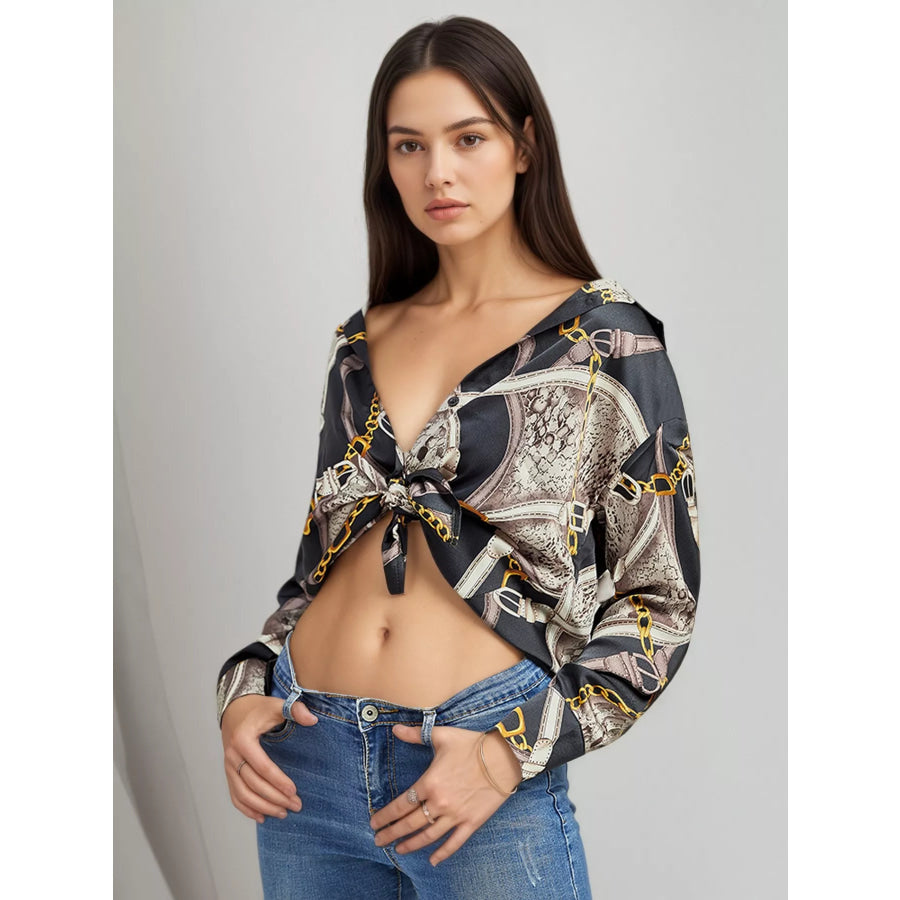 Printed Long Sleeve Shirt Black / One Size Apparel and Accessories