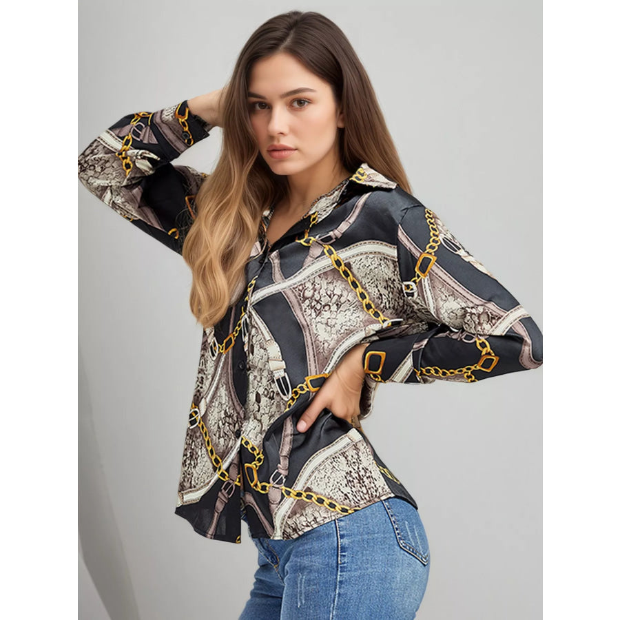 Printed Long Sleeve Shirt Black / One Size Apparel and Accessories