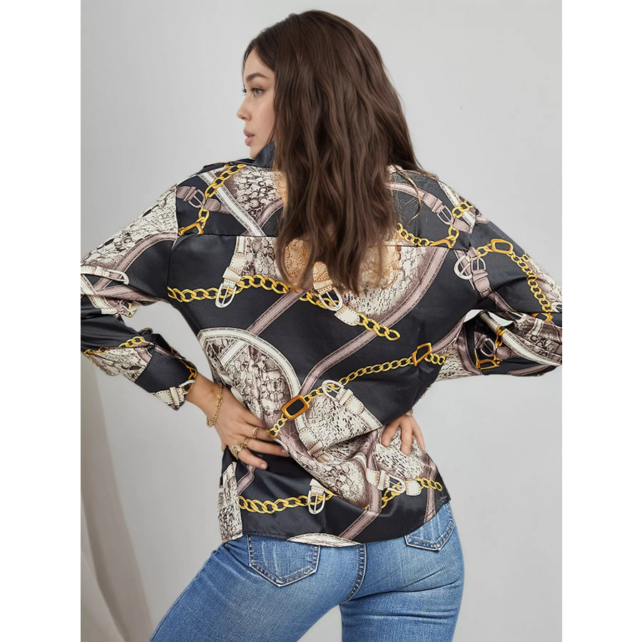 Printed Long Sleeve Shirt Black / One Size Apparel and Accessories