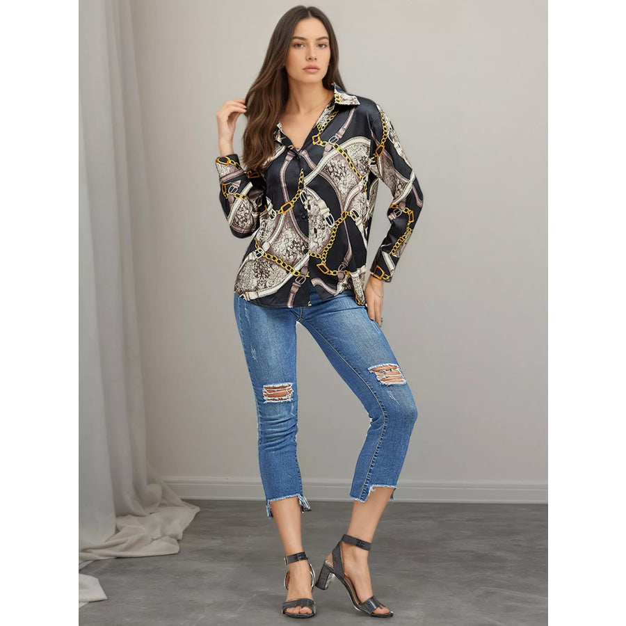 Printed Long Sleeve Shirt Black / One Size Apparel and Accessories