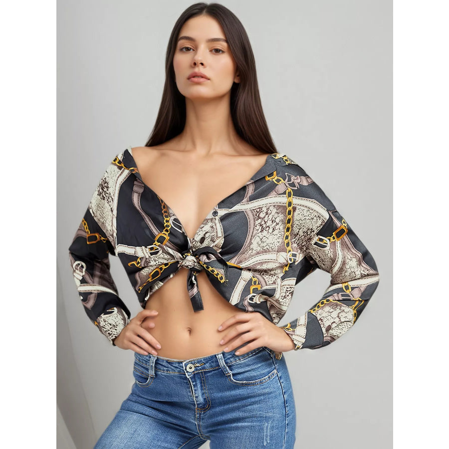 Printed Long Sleeve Shirt Black / One Size Apparel and Accessories