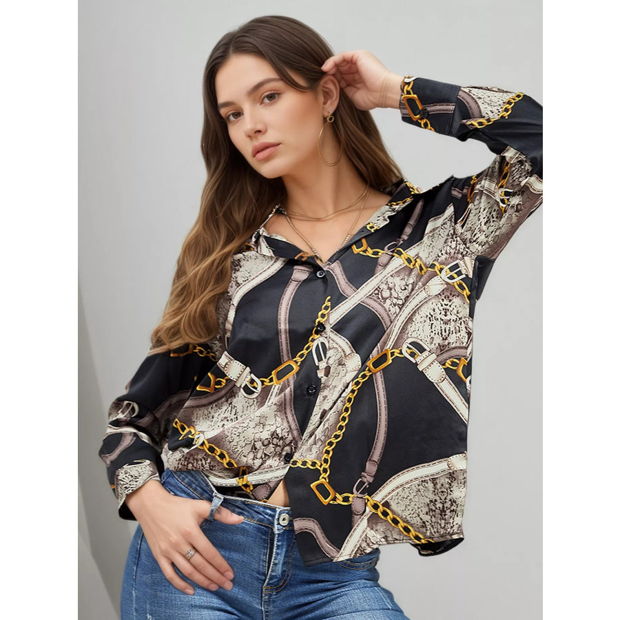 Printed Long Sleeve Shirt Black / One Size Apparel and Accessories