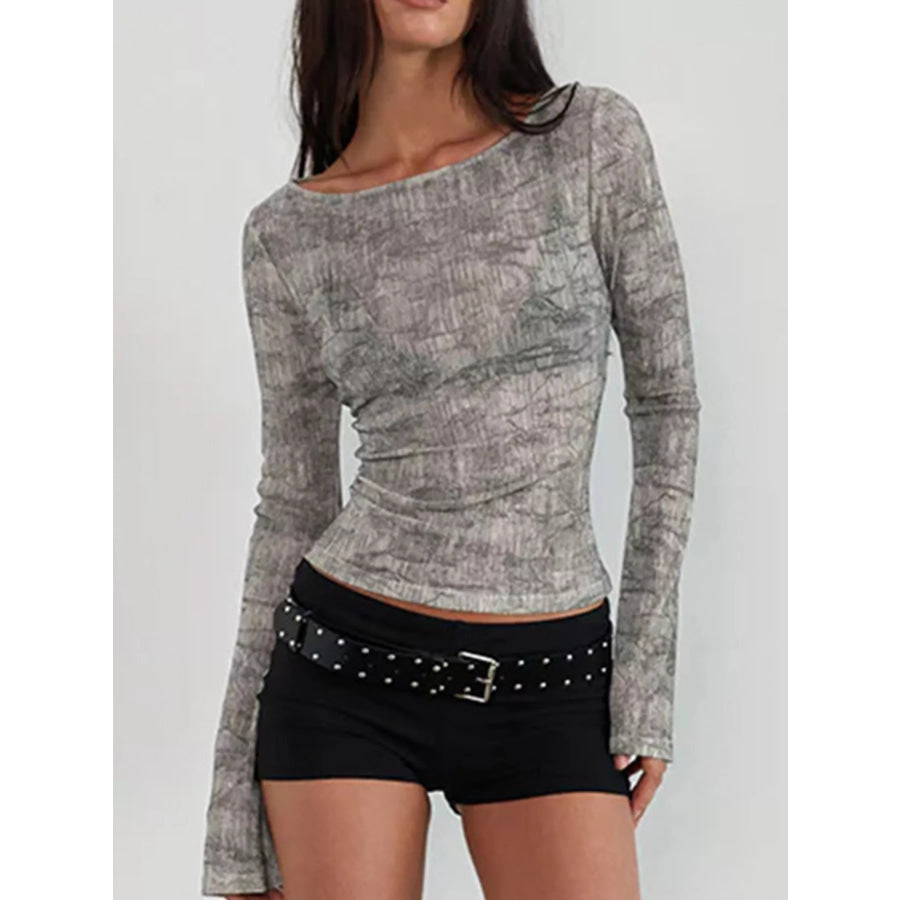 Printed Long Sleeve Slim Fit T-Shirt Gray / XS Apparel and Accessories