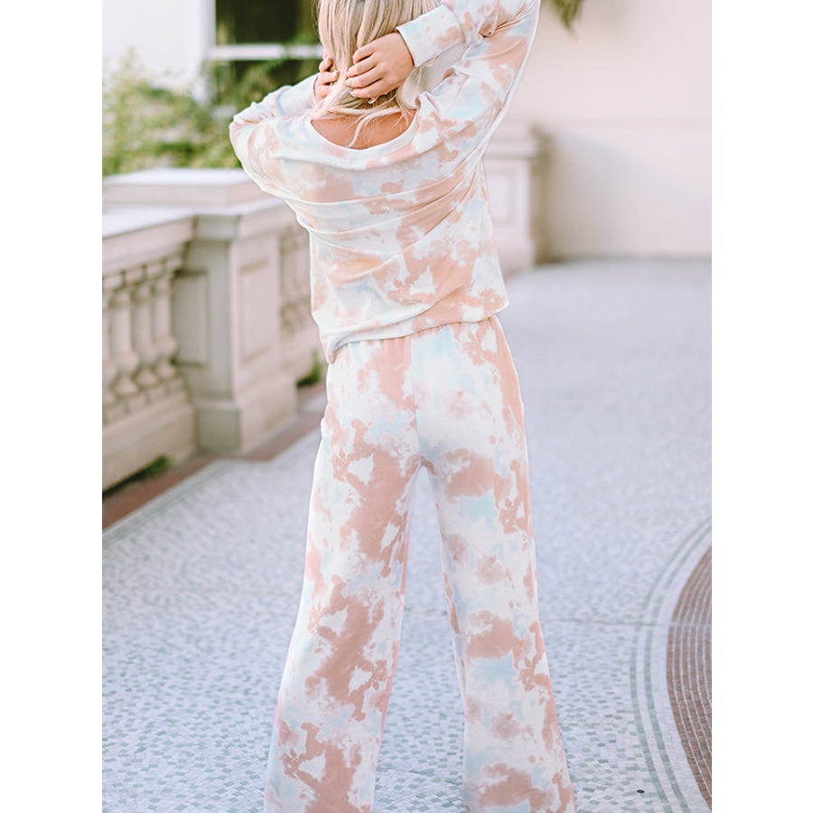 Printed Long Sleeve Top and Wide Leg Pants Lounge Set Multicolor / S