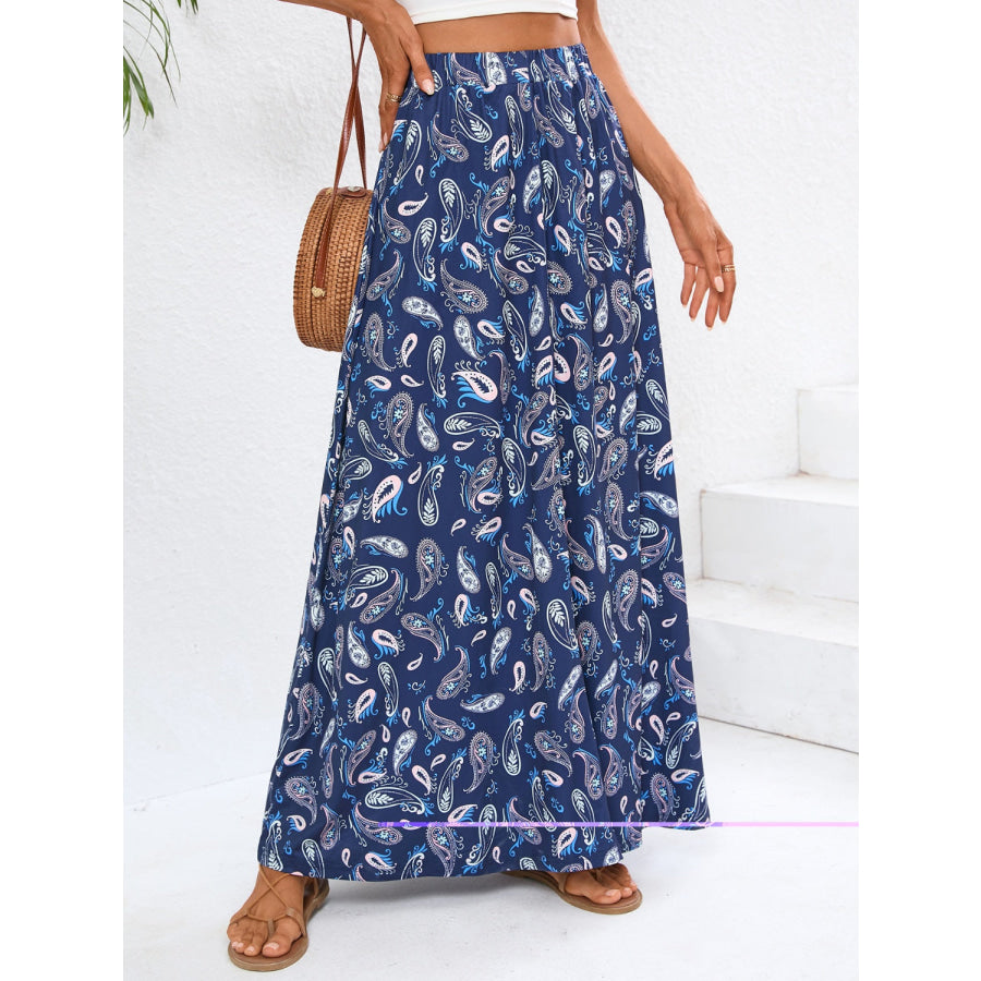 Printed Maxi Skirt Navy / S Apparel and Accessories