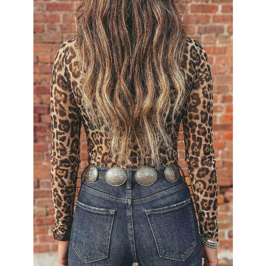 Printed Mesh Long Sleeve Slim Fit Top Apparel and Accessories