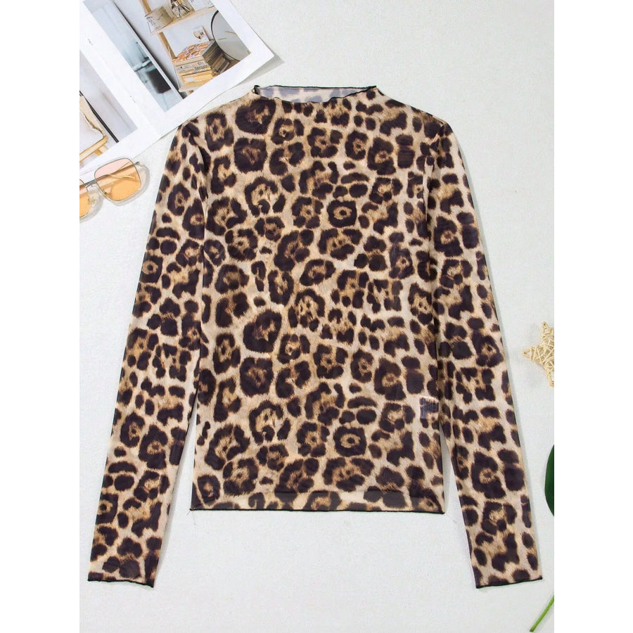 Printed Mesh Long Sleeve Slim Fit Top Apparel and Accessories