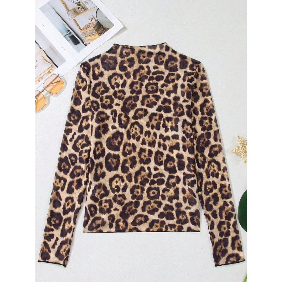 Printed Mesh Long Sleeve Slim Fit Top Apparel and Accessories