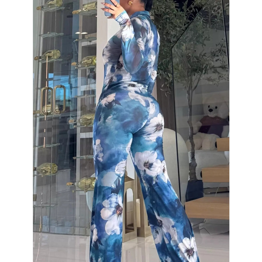 Printed Mesh Shirt and Pants Set Apparel and Accessories