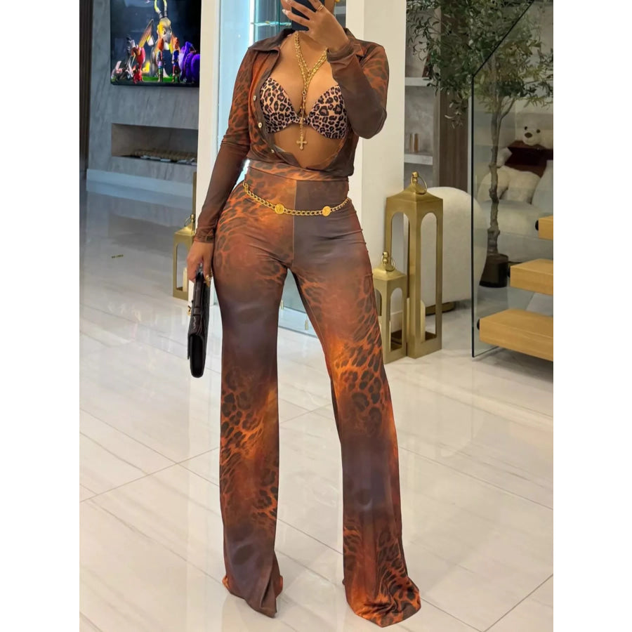 Printed Mesh Shirt and Pants Set Apparel and Accessories