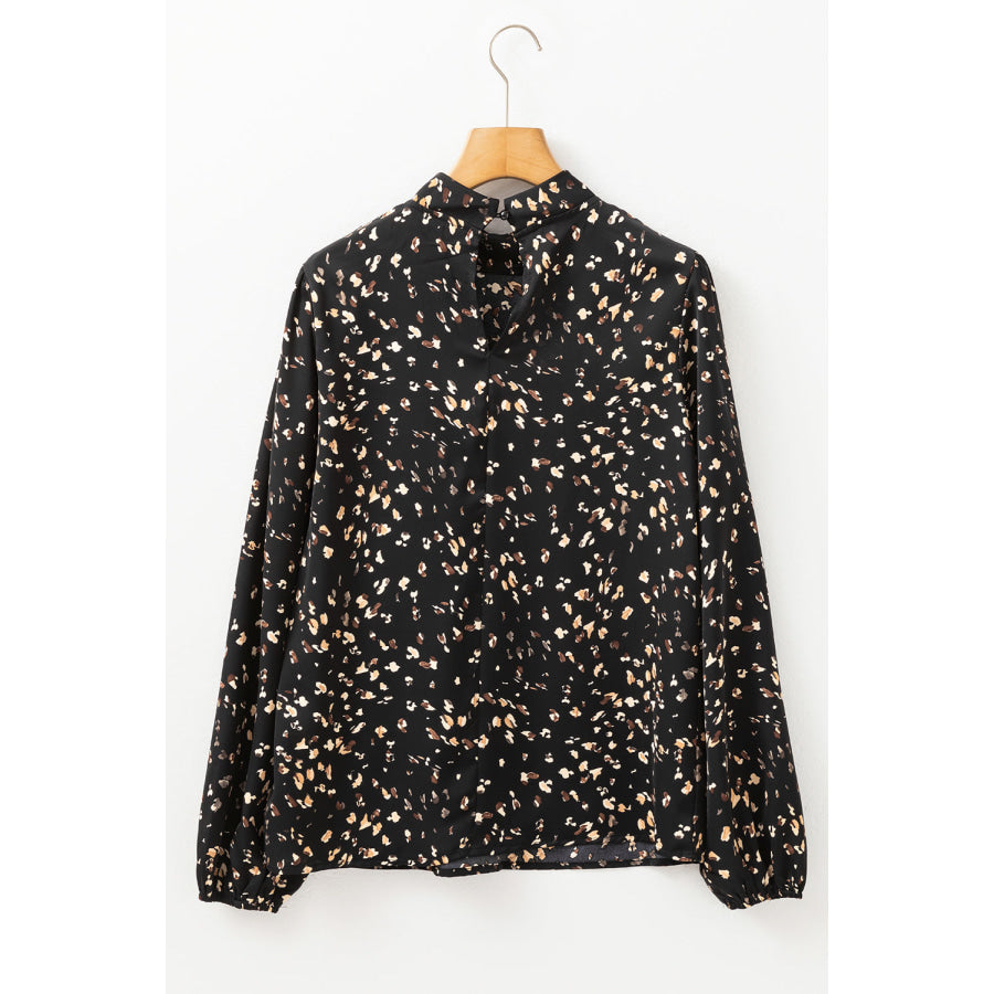 Printed Mock Neck Balloon Sleeve Blouse Apparel and Accessories