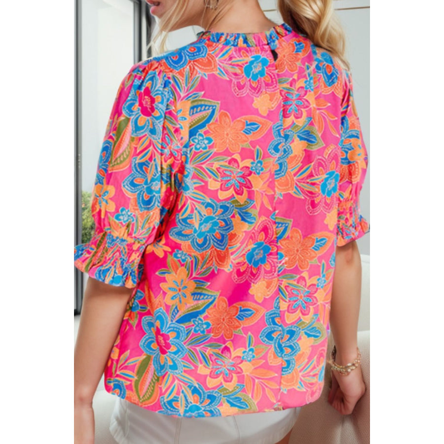 Printed Mock Neck Half Sleeve Blouse Apparel and Accessories