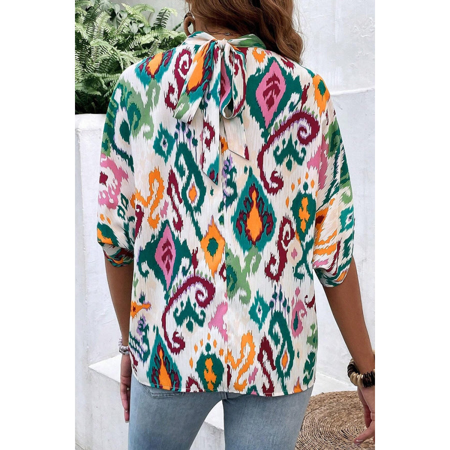 Printed Mock Neck Half Sleeve Blouse Shirts &amp; Tops