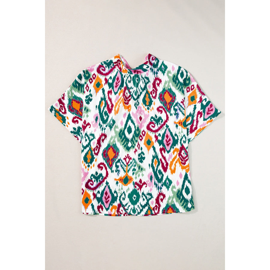 Printed Mock Neck Half Sleeve Blouse Shirts &amp; Tops