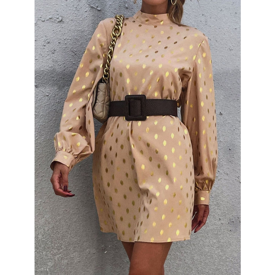 Printed Mock Neck Long Sleeve Mini Dress Apparel and Accessories