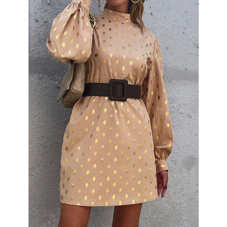 Printed Mock Neck Long Sleeve Mini Dress Apparel and Accessories