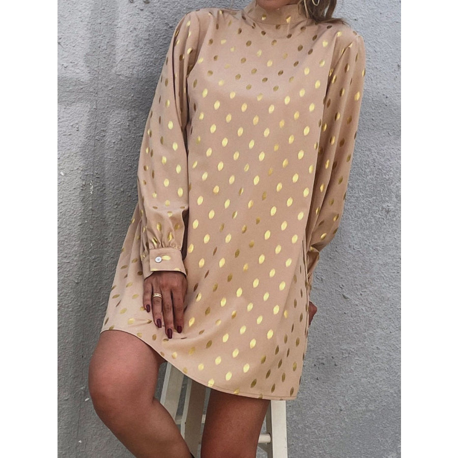 Printed Mock Neck Long Sleeve Mini Dress Apparel and Accessories