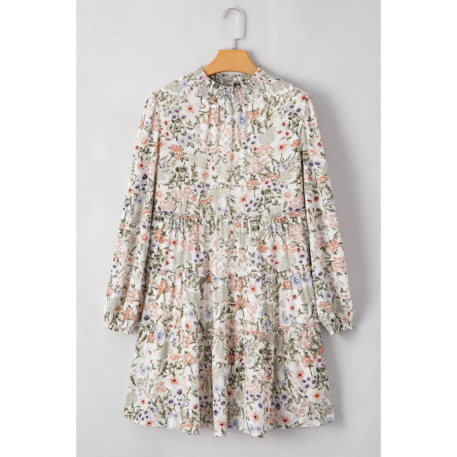 Printed Mock Neck Long Sleeve Mini Dress Floral / S Apparel and Accessories