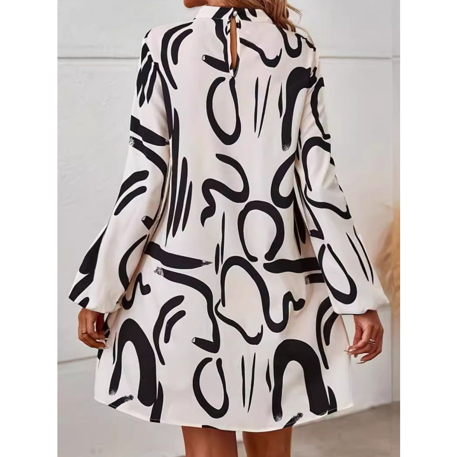 Printed Mock Neck Long Sleeve Mini Dress Apparel and Accessories