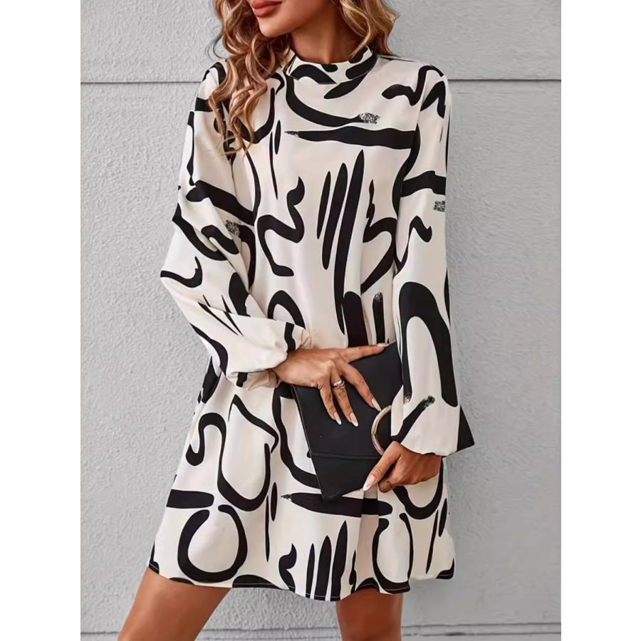 Printed Mock Neck Long Sleeve Mini Dress Apparel and Accessories