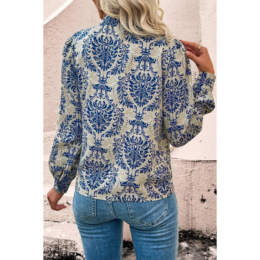 Printed Mock Neck Long Sleeve Shirt Apparel and Accessories